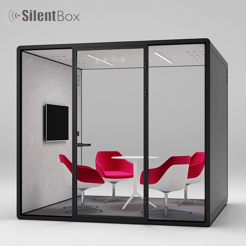 Aluminum Frame Structure Soundproof Chat Pod 6 People Office Work Space Privacy Soundproof Meeting Booth Phone Pod